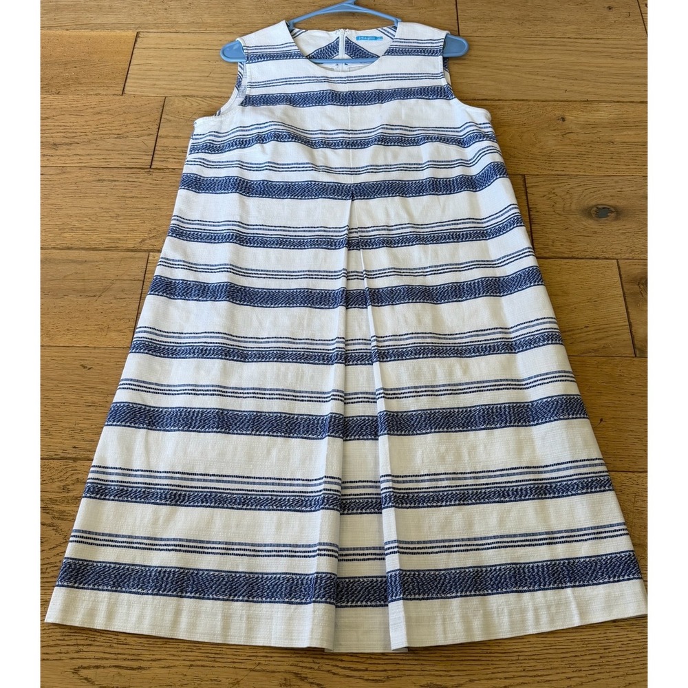 J.McLaughlin Shift Dress Medium White Blue‎ Excellent Striped Sleeveless (2016)
